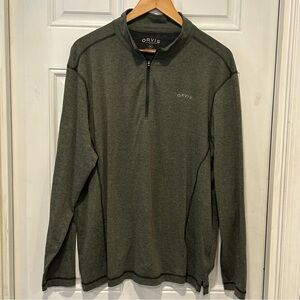 Orvis Mens Quarter Zip Long Sleeve Performance Hiking Shirt Heather Green XL